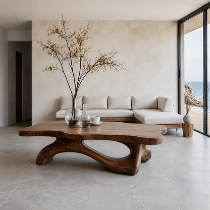Solid Wood Coffee Table with Live Edge Top and Sculptural Base - ArborisWood - 12