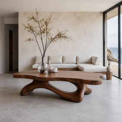 Solid Wood Coffee Table with Live Edge Top and Sculptural Base - ArborisWood - 13