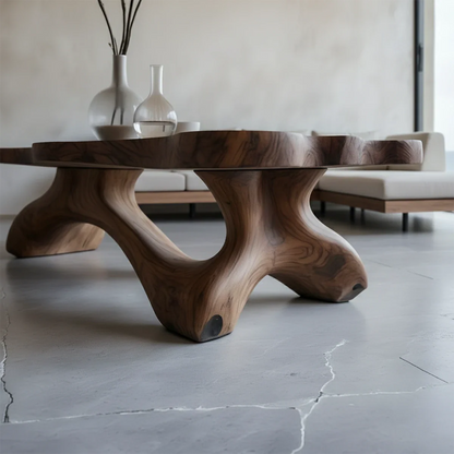Solid Wood Coffee Table with Live Edge Top and Sculptural Base - ArborisWood - 4
