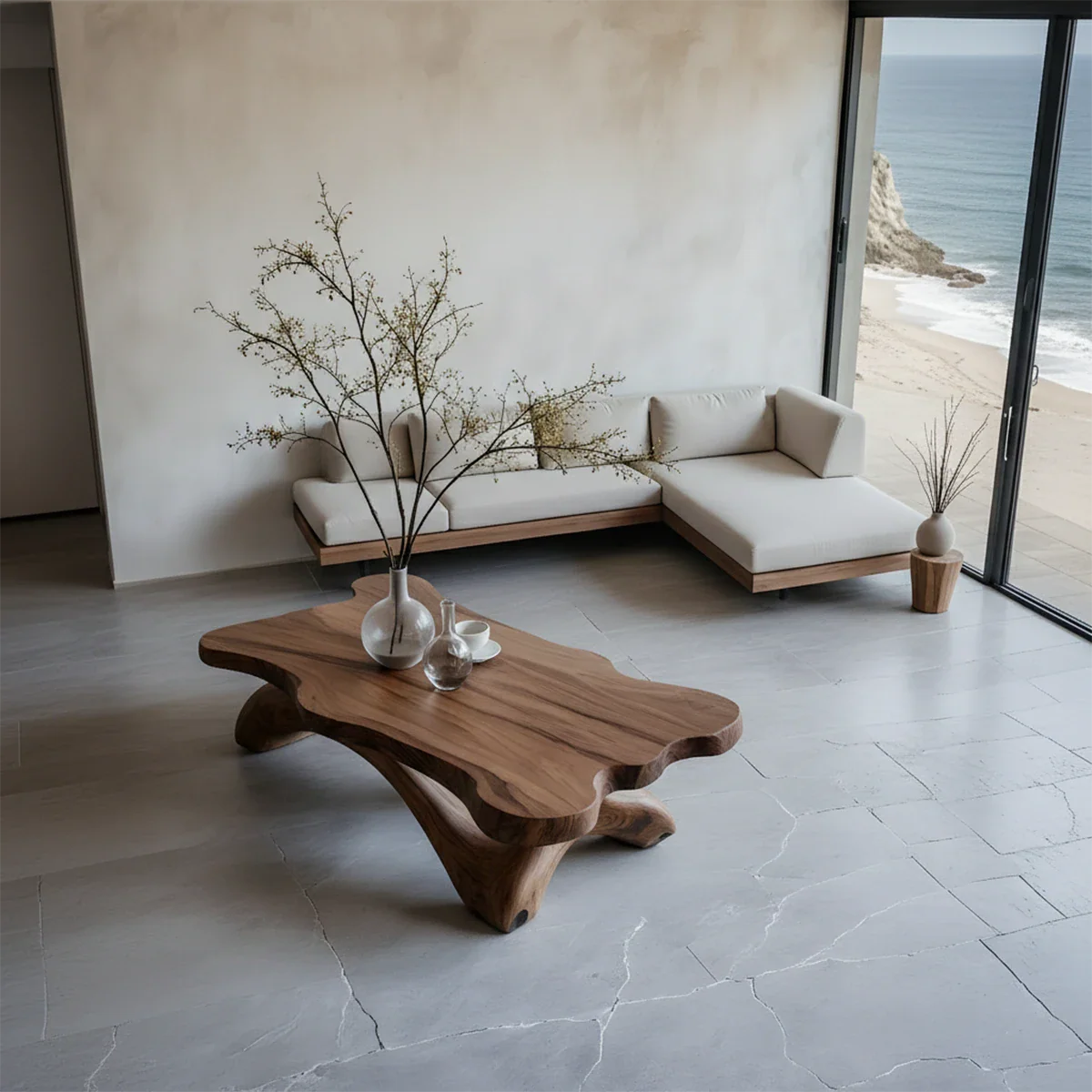 Solid Wood Coffee Table with Live Edge Top and Sculptural Base - ArborisWood - 5