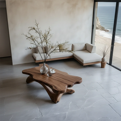 Solid Wood Coffee Table with Live Edge Top and Sculptural Base - ArborisWood - 5