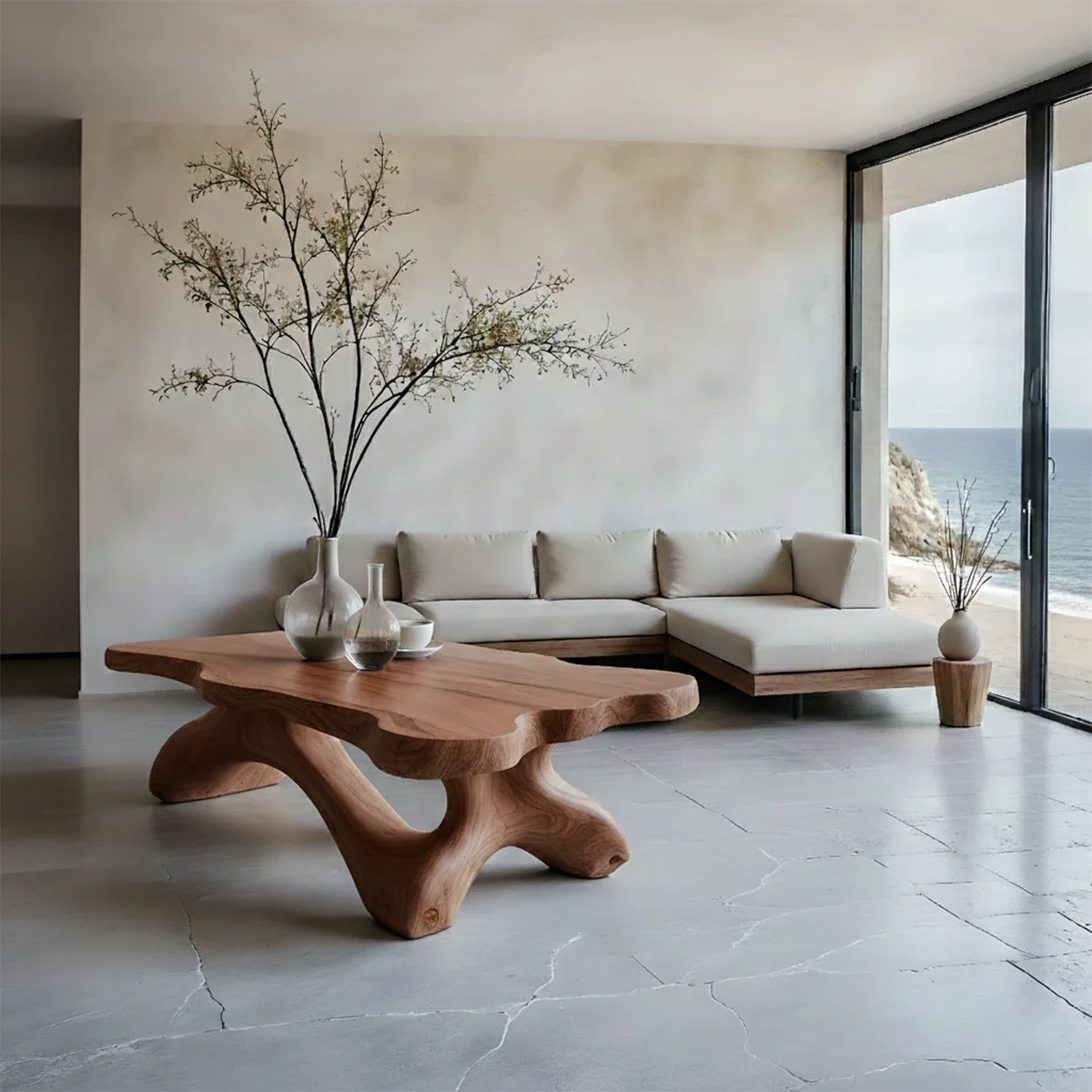 Solid Wood Coffee Table with Live Edge Top and Sculptural Base - ArborisWood - 6
