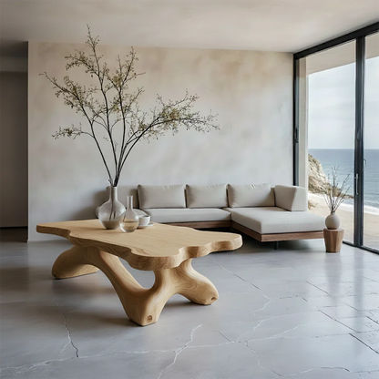 Solid Wood Coffee Table with Live Edge Top and Sculptural Base - ArborisWood - 7