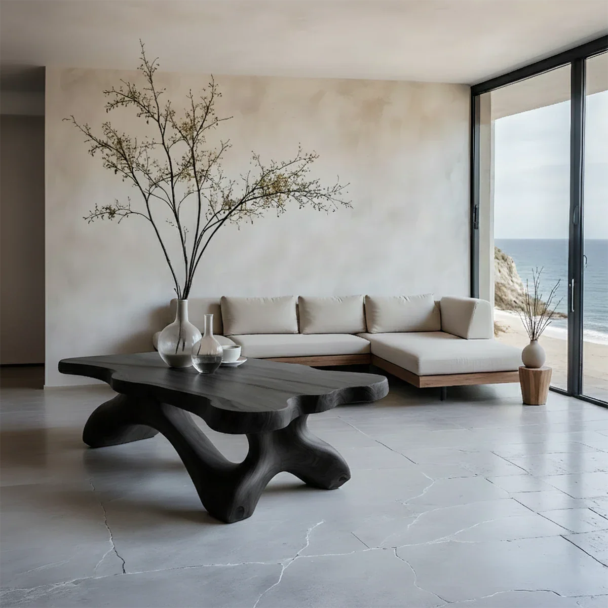 Solid Wood Coffee Table with Live Edge Top and Sculptural Base - ArborisWood - 8
