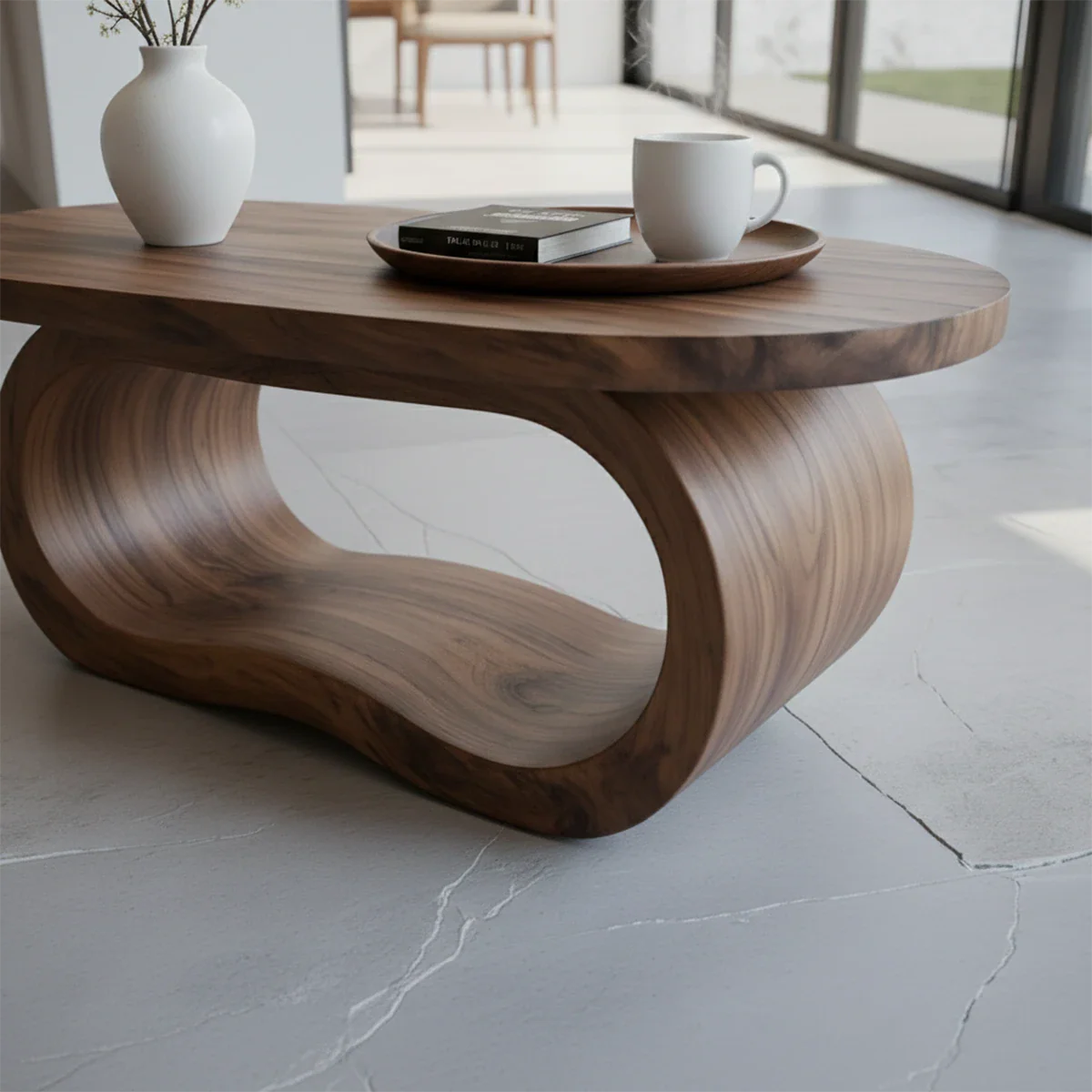 Solid Wood Coffee Table with Organic Curves and Sculptural Base - ArborisWood - 4