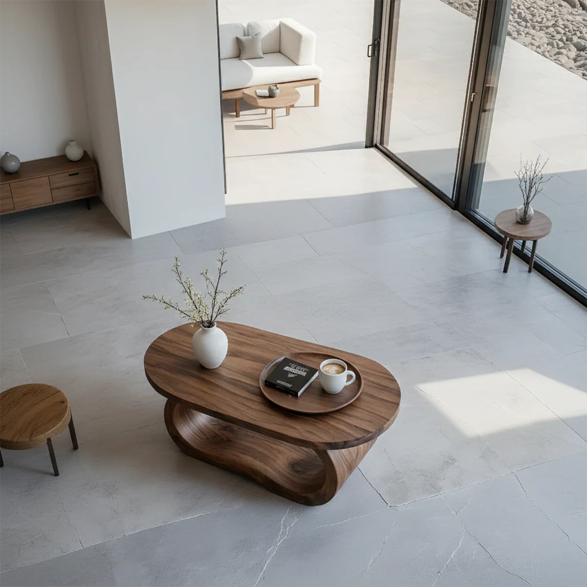 Solid Wood Coffee Table with Organic Curves and Sculptural Base - ArborisWood - 5