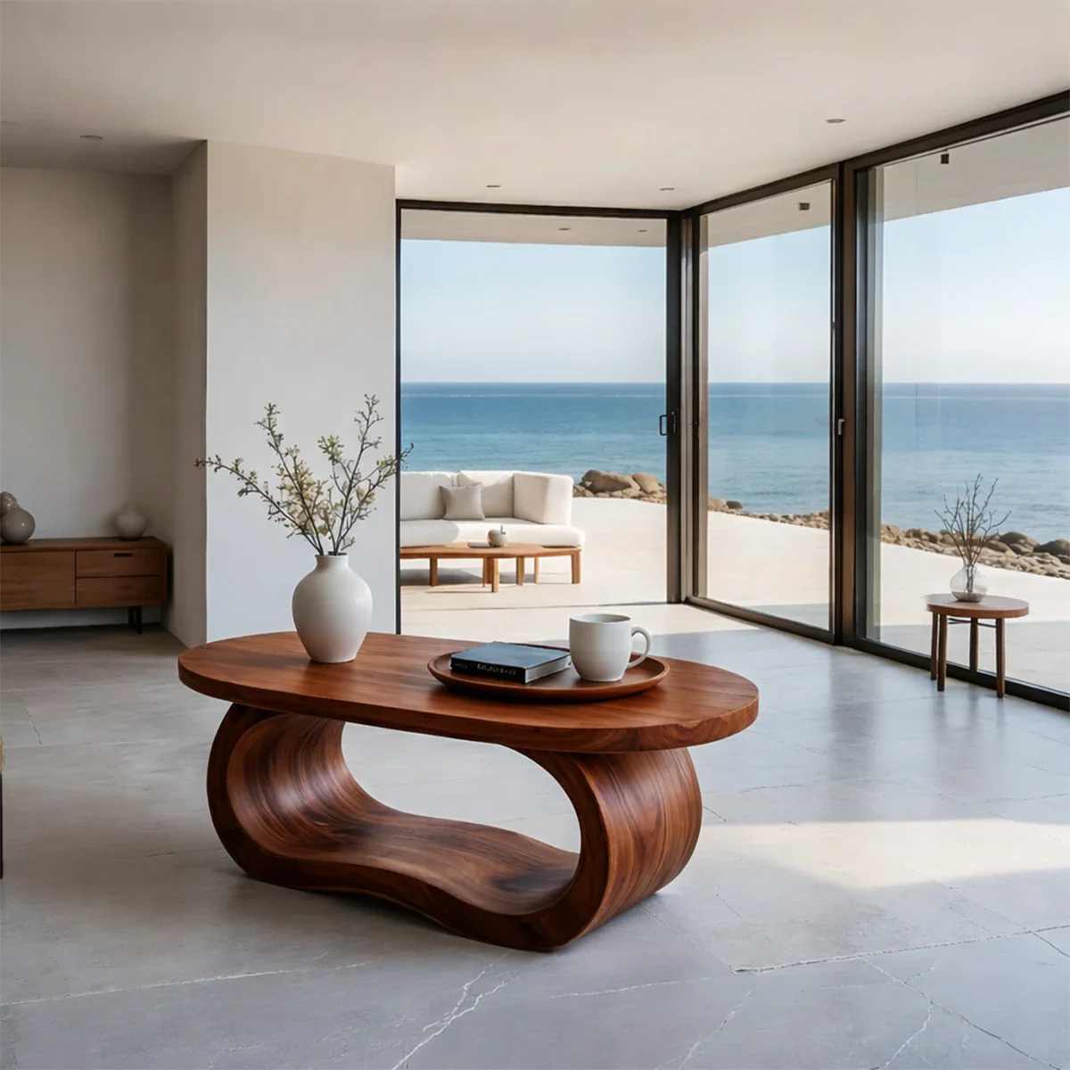 Solid Wood Coffee Table with Organic Curves and Sculptural Base - ArborisWood - 6