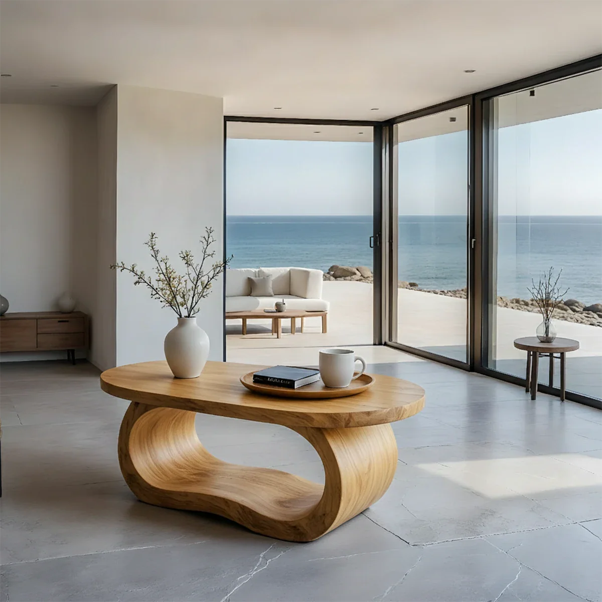 Solid Wood Coffee Table with Organic Curves and Sculptural Base - ArborisWood - 7