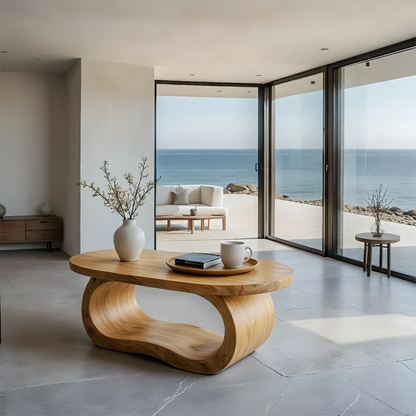 Solid Wood Coffee Table with Organic Curves and Sculptural Base - ArborisWood - 7