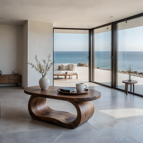 Solid Wood Coffee Table with Organic Curves and Sculptural Base - ArborisWood