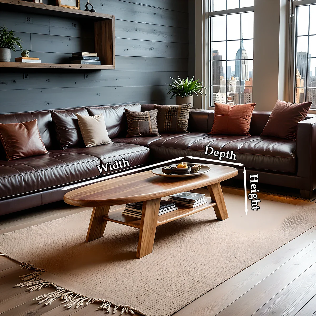 Solid Wood Coffee Table with Oval Shape and Open Shelf Storage - ArborisWood - 10