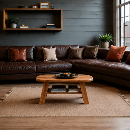 Solid Wood Coffee Table with Oval Shape and Open Shelf Storage - ArborisWood - 11