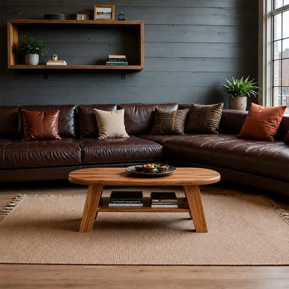 Solid Wood Coffee Table with Oval Shape and Open Shelf Storage - ArborisWood - 12