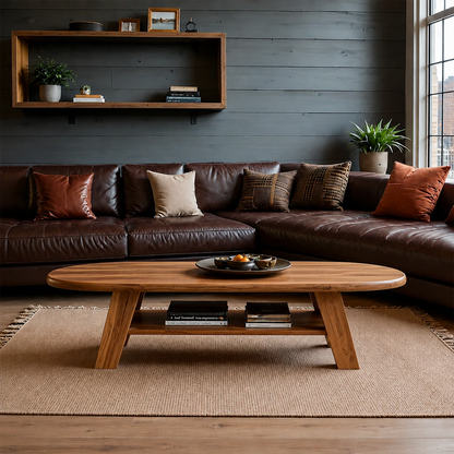 Solid Wood Coffee Table with Oval Shape and Open Shelf Storage - ArborisWood - 13