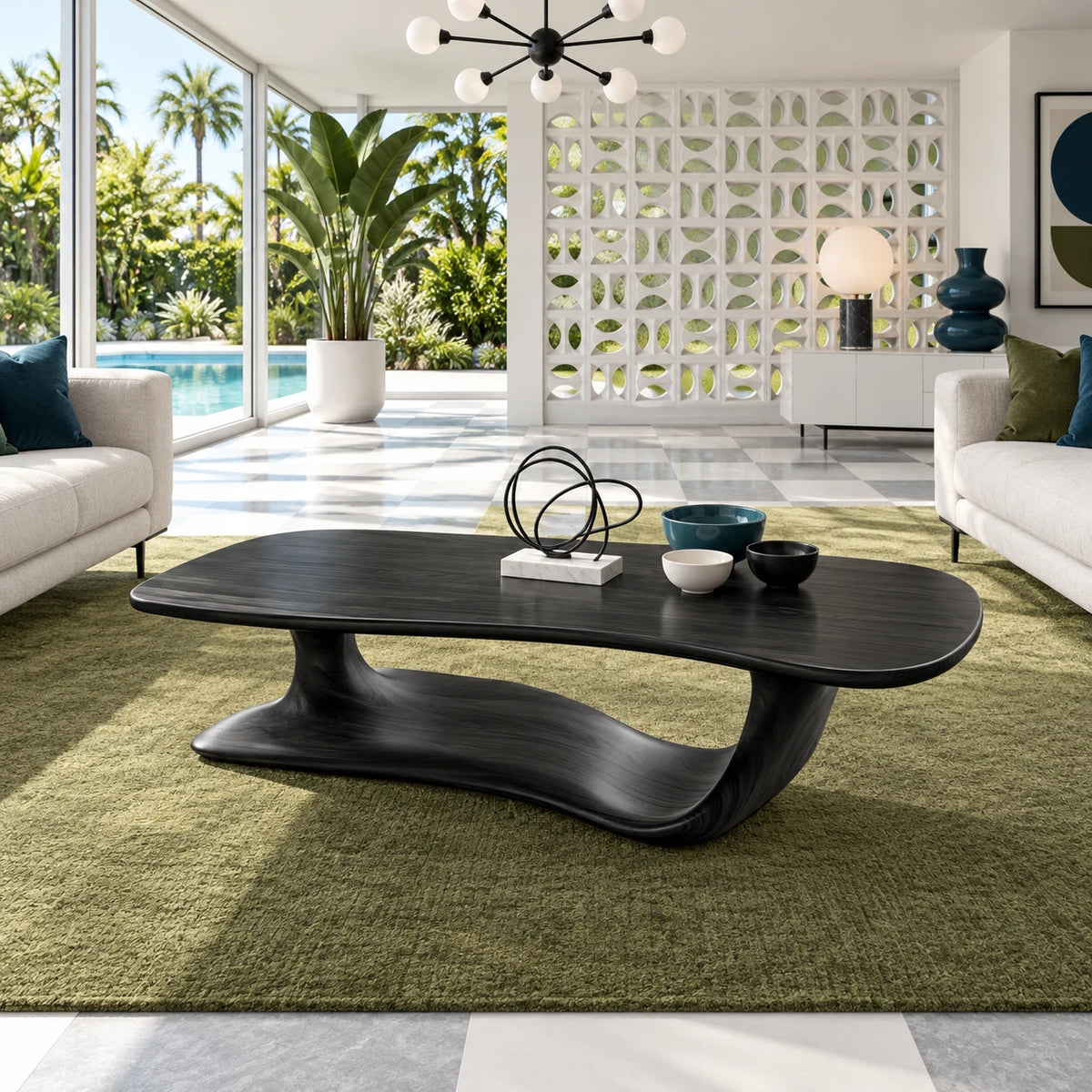 Solid Wood Coffee Table with Rounded Slab Top on Flowing Single-Ribbon Wave Base - Arboriswood - 10