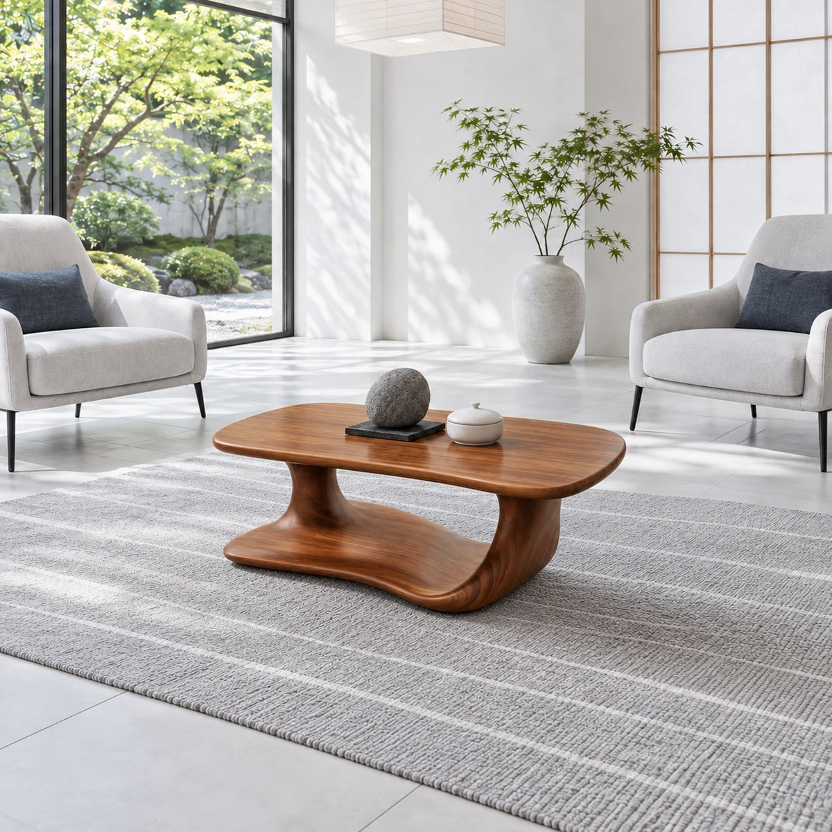 Solid Wood Coffee Table with Rounded Slab Top on Flowing Single-Ribbon Wave Base - Arboriswood - 11