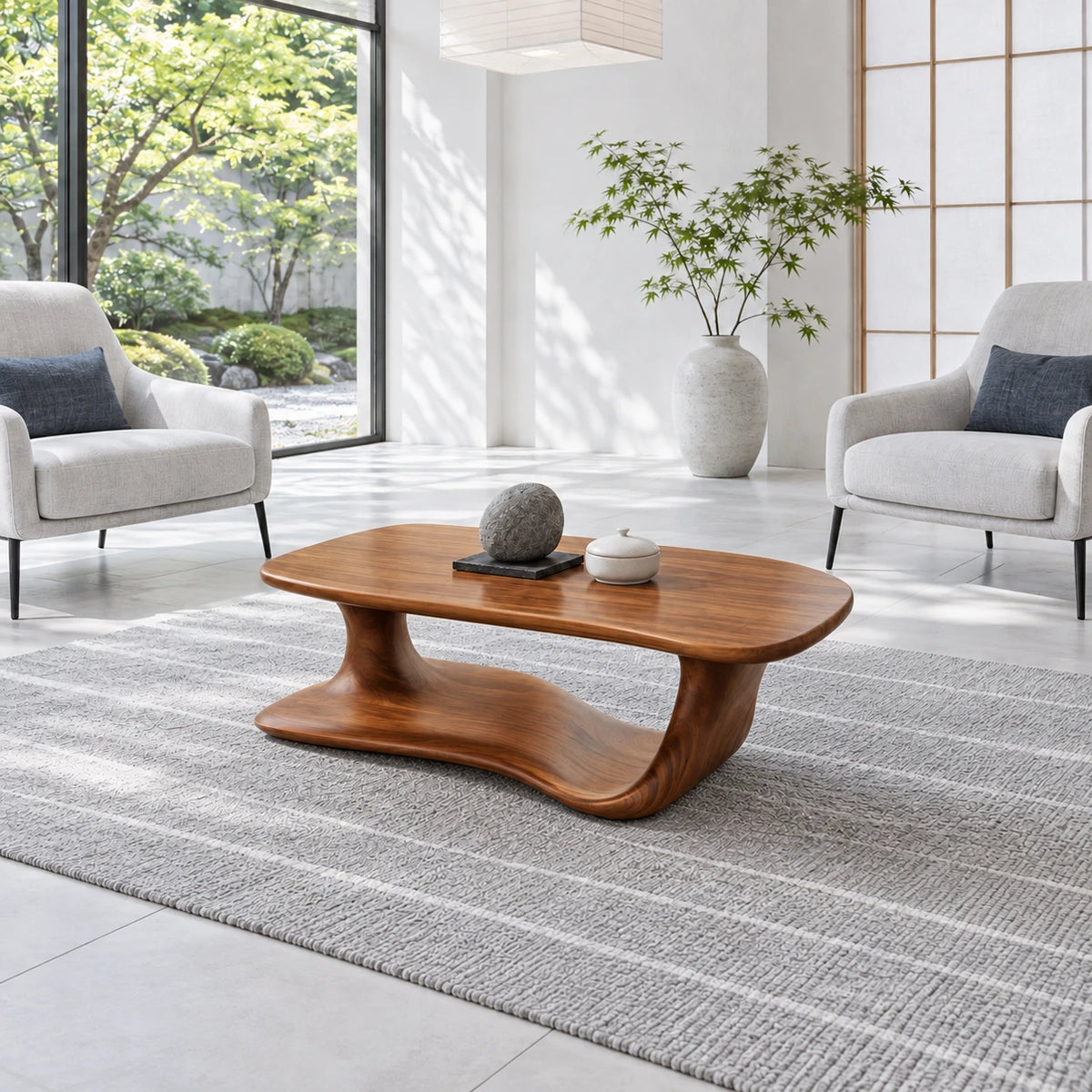 Solid Wood Coffee Table with Rounded Slab Top on Flowing Single-Ribbon Wave Base - Arboriswood - 12