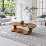 Solid Wood Coffee Table with Rounded Slab Top on Flowing Single-Ribbon Wave Base - Arboriswood - 13
