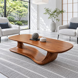 Solid Wood Coffee Table with Rounded Slab Top on Flowing Single-Ribbon Wave Base - Arboriswood - 2