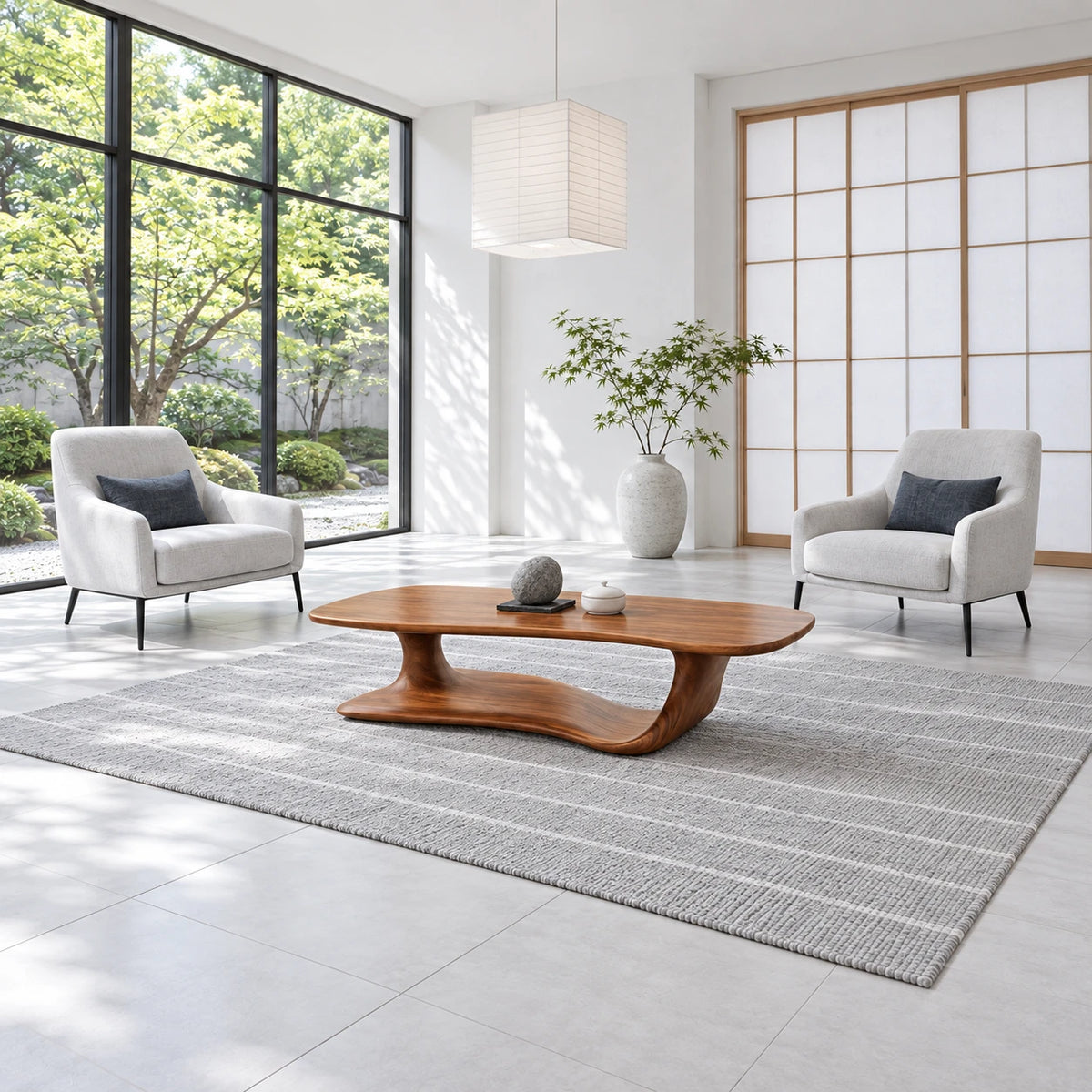 Solid Wood Coffee Table with Rounded Slab Top on Flowing Single-Ribbon Wave Base - Arboriswood - 3