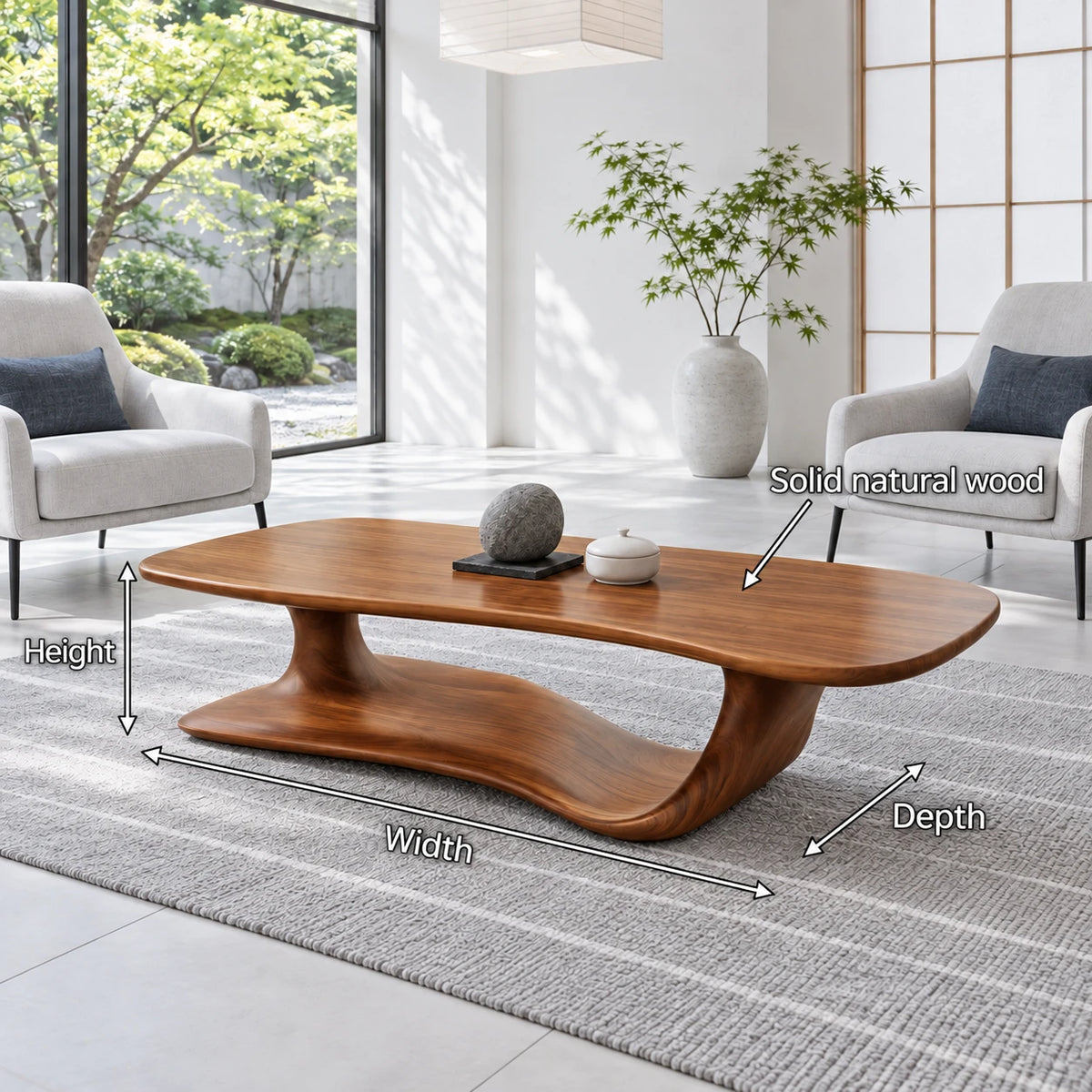 Solid Wood Coffee Table with Rounded Slab Top on Flowing Single-Ribbon Wave Base - Arboriswood - 7