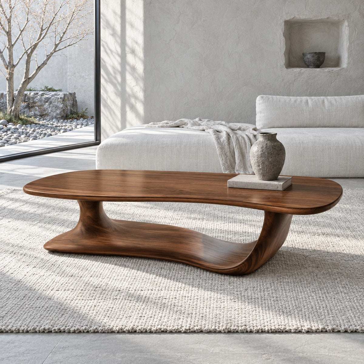 Solid Wood Coffee Table with Rounded Slab Top on Flowing Single-Ribbon Wave Base - Arboriswood - 8