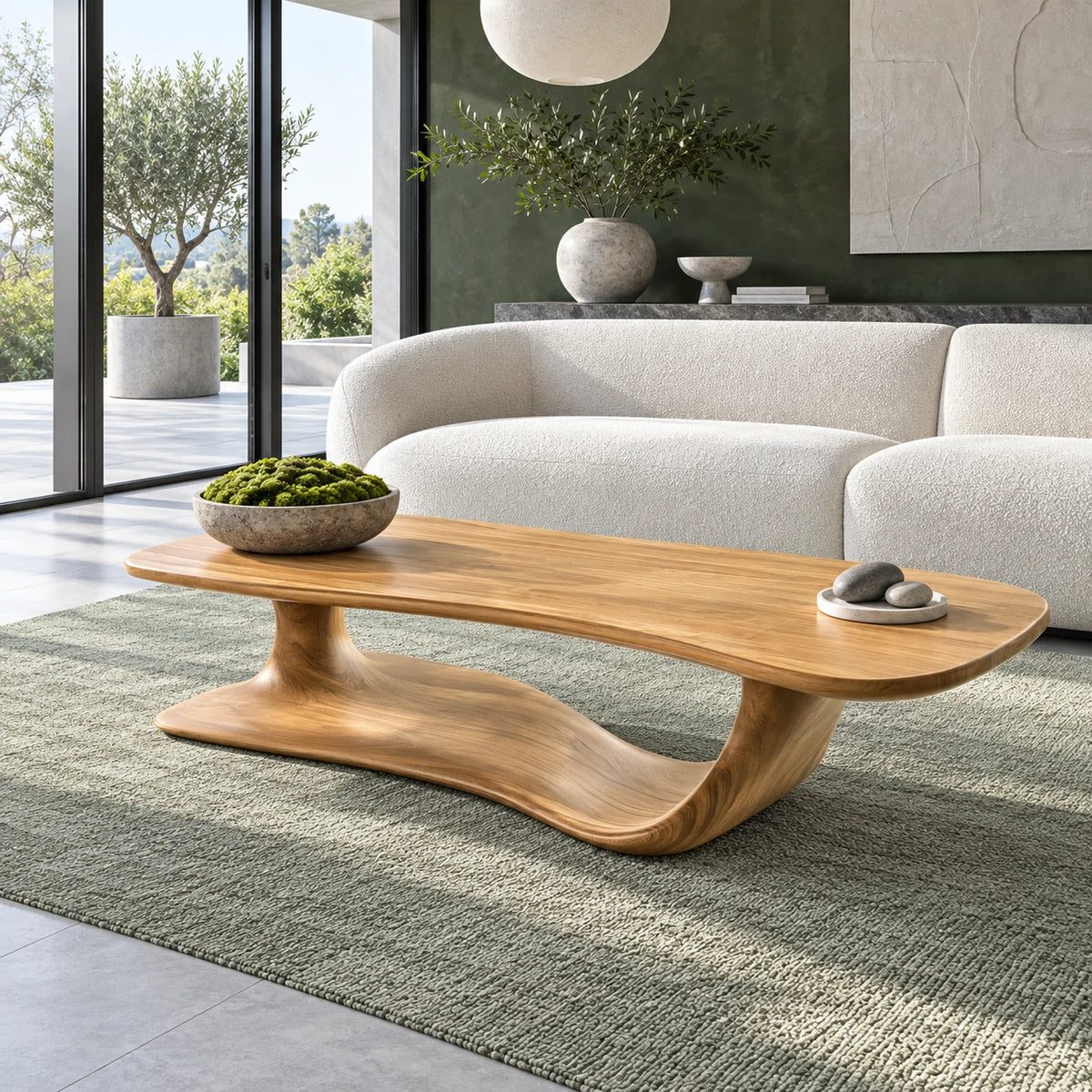 Solid Wood Coffee Table with Rounded Slab Top on Flowing Single-Ribbon Wave Base - Arboriswood - 9