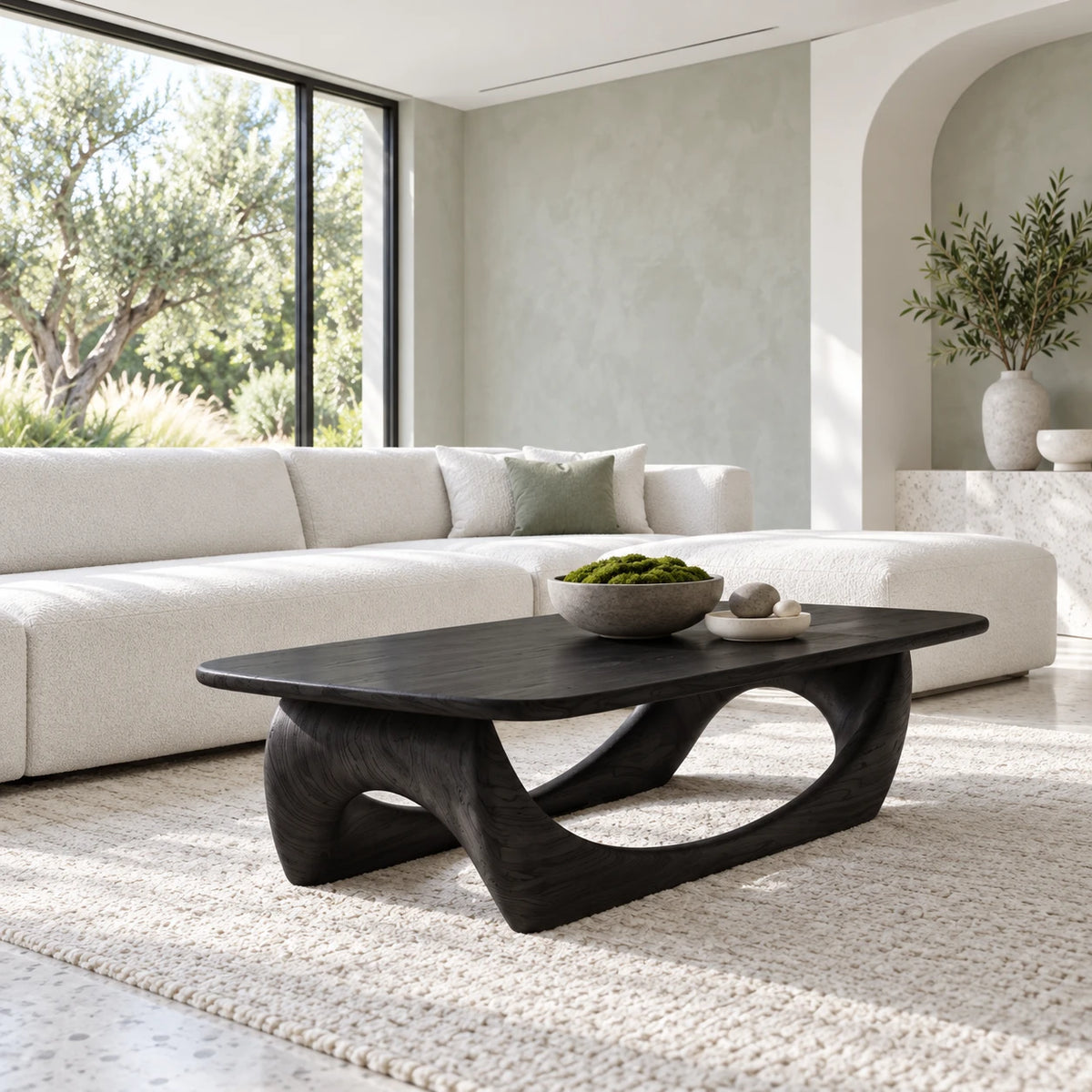 Solid Wood Coffee Table with Softened Slab Top on Twin-Arch Ribbon Base - Arboriswood - 10