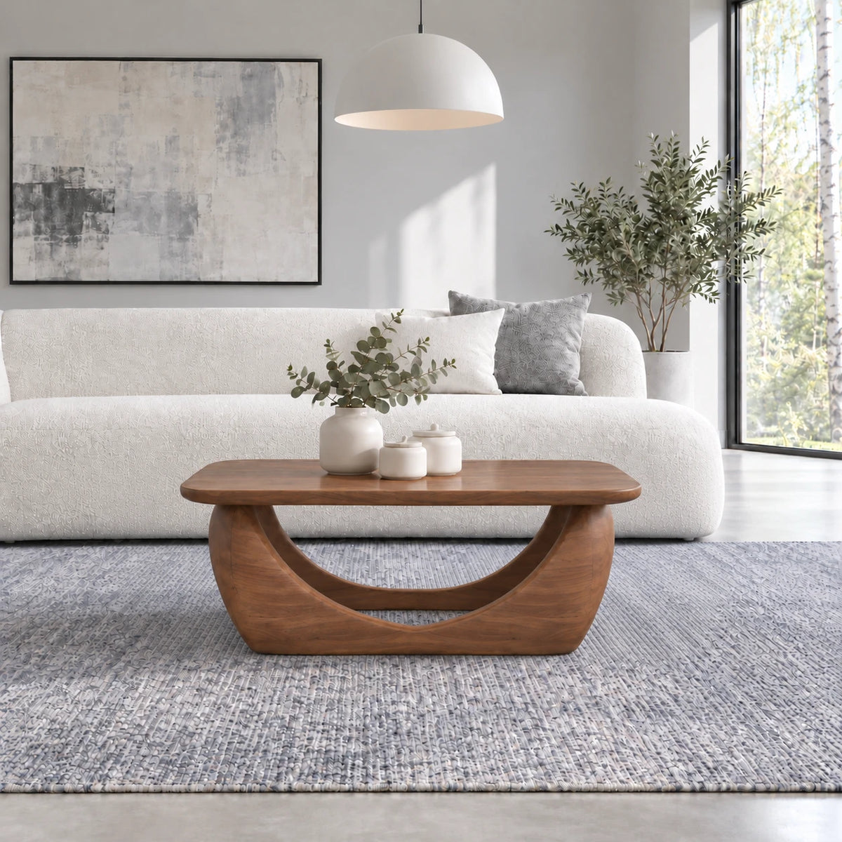 Solid Wood Coffee Table with Softened Slab Top on Twin-Arch Ribbon Base - Arboriswood - 11