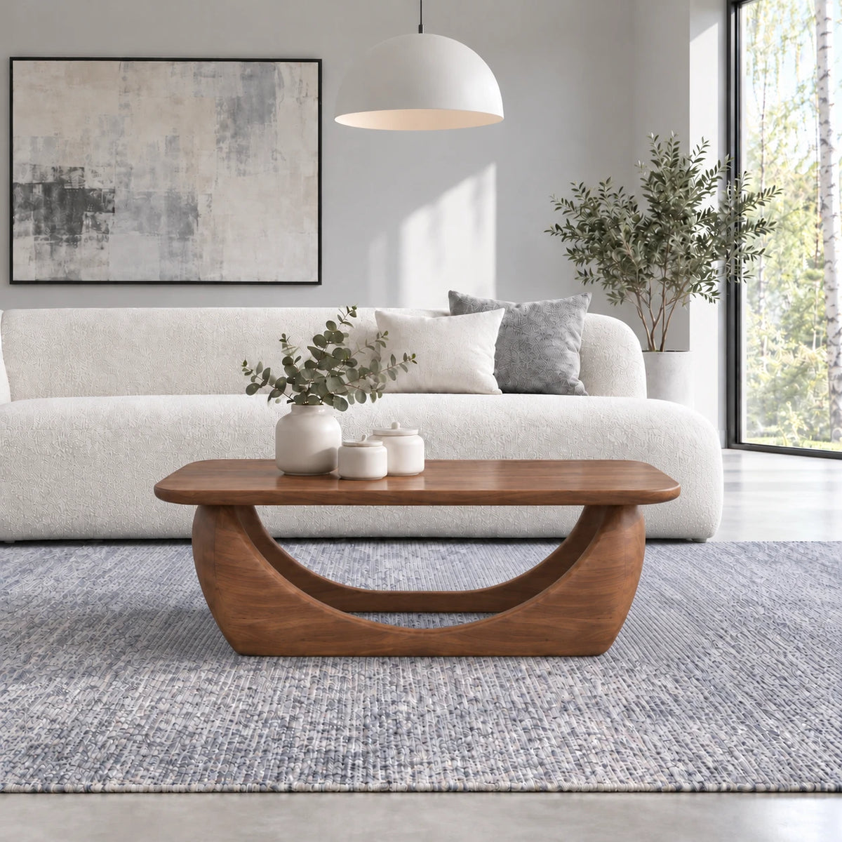 Solid Wood Coffee Table with Softened Slab Top on Twin-Arch Ribbon Base - Arboriswood - 12