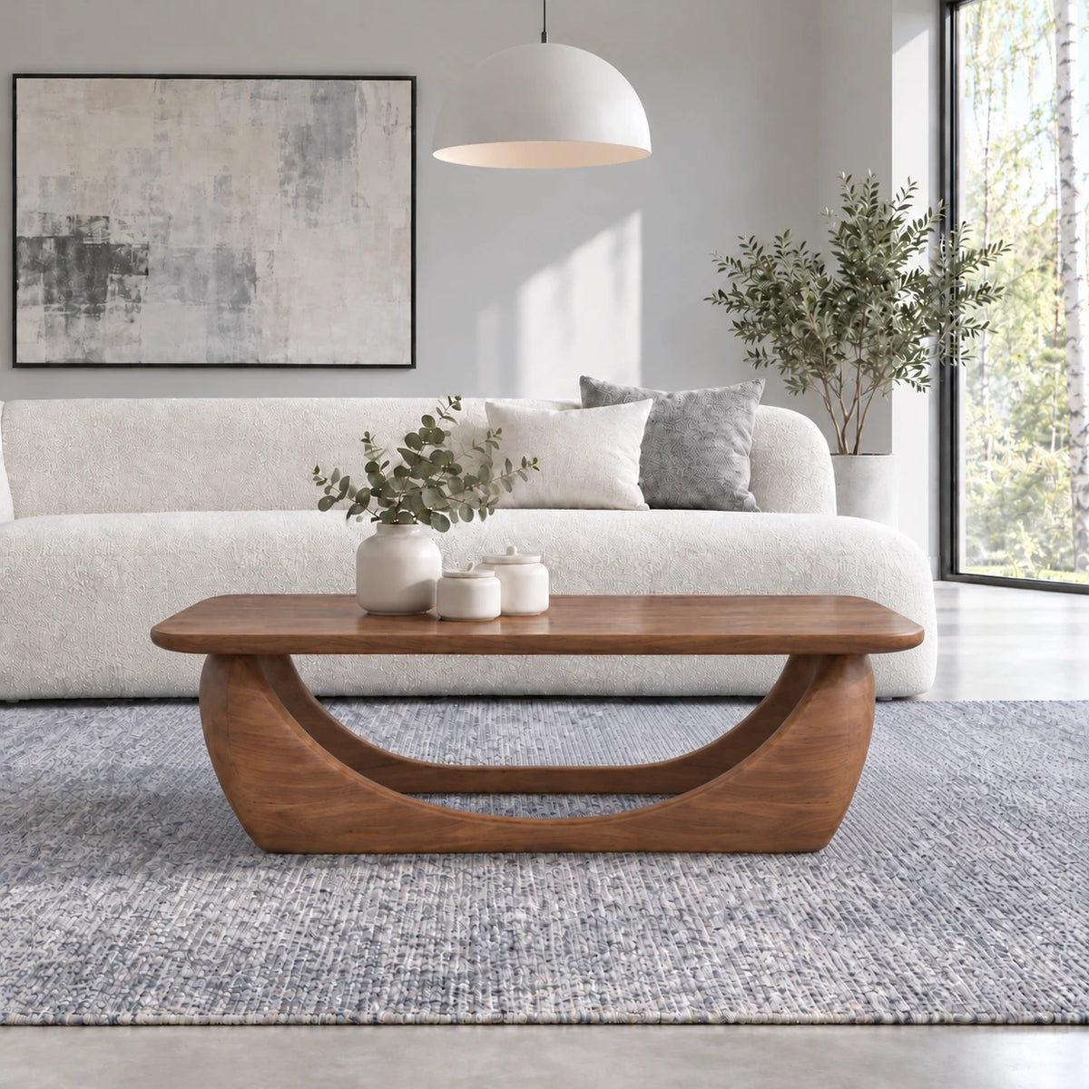 Solid Wood Coffee Table with Softened Slab Top on Twin-Arch Ribbon Base - Arboriswood - 13