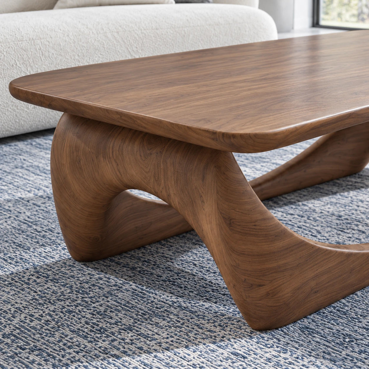 Solid Wood Coffee Table with Softened Slab Top on Twin-Arch Ribbon Base - Arboriswood - 4