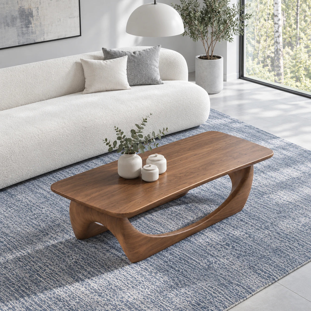 Solid Wood Coffee Table with Softened Slab Top on Twin-Arch Ribbon Base - Arboriswood - 5