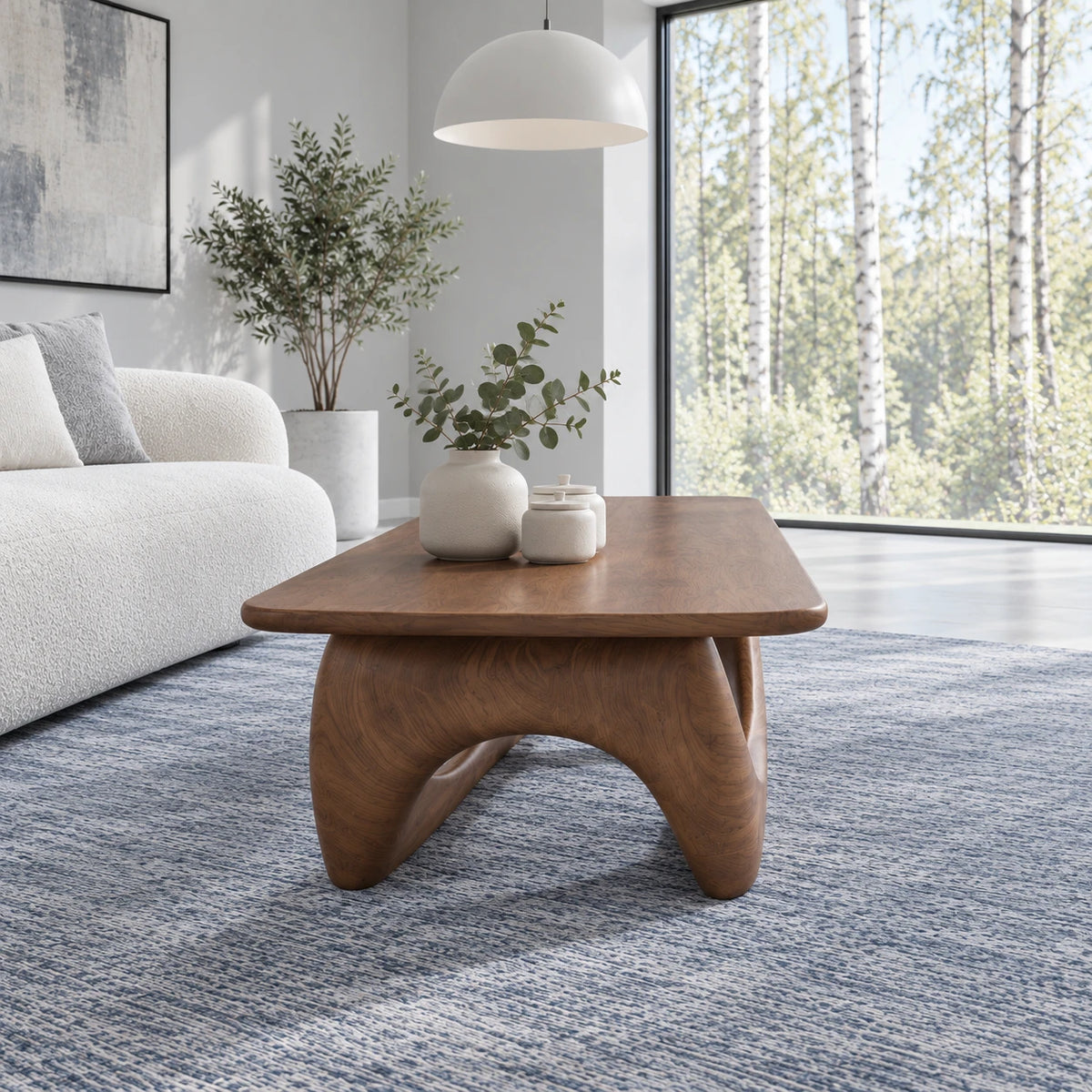 Solid Wood Coffee Table with Softened Slab Top on Twin-Arch Ribbon Base - Arboriswood - 6