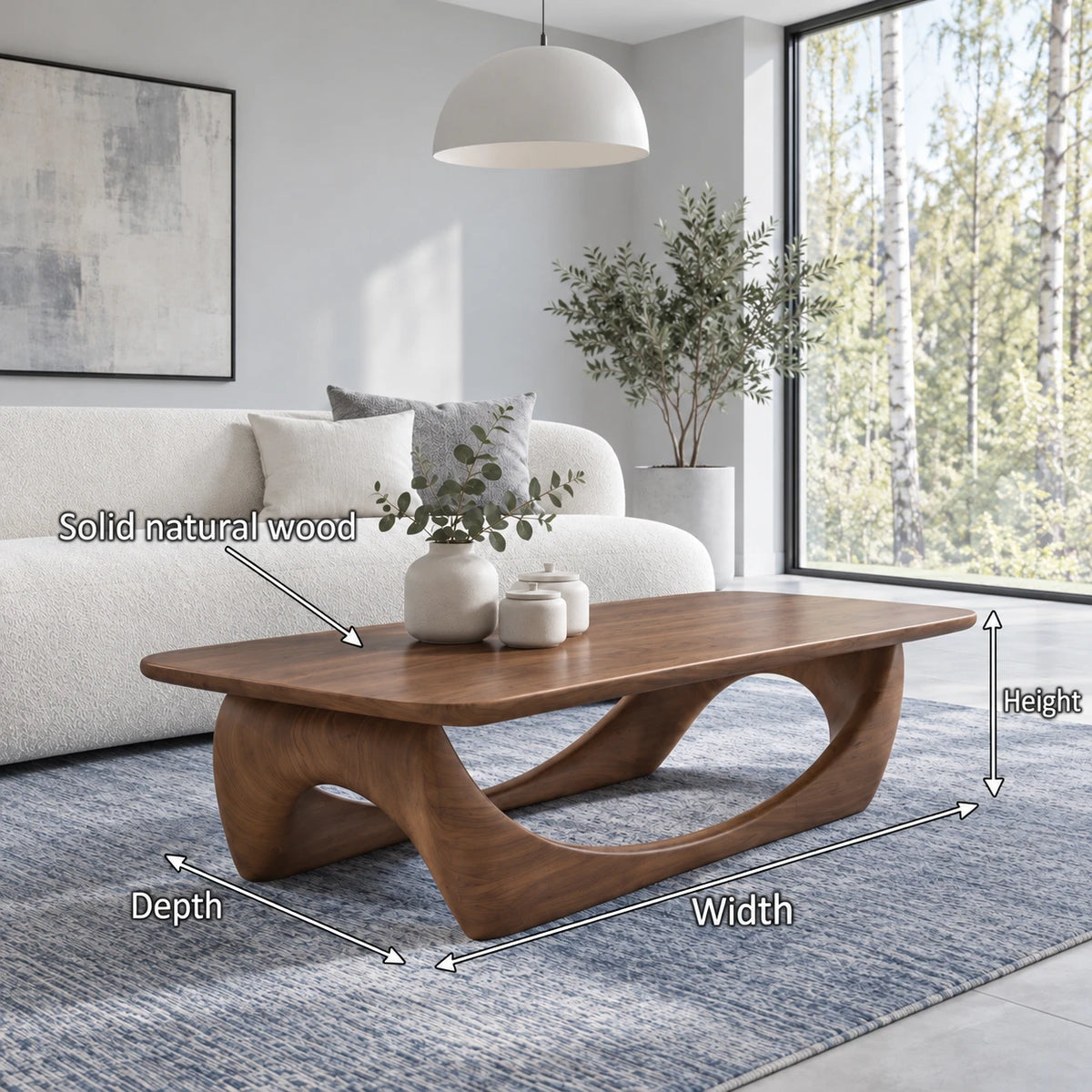 Solid Wood Coffee Table with Softened Slab Top on Twin-Arch Ribbon Base - Arboriswood - 7