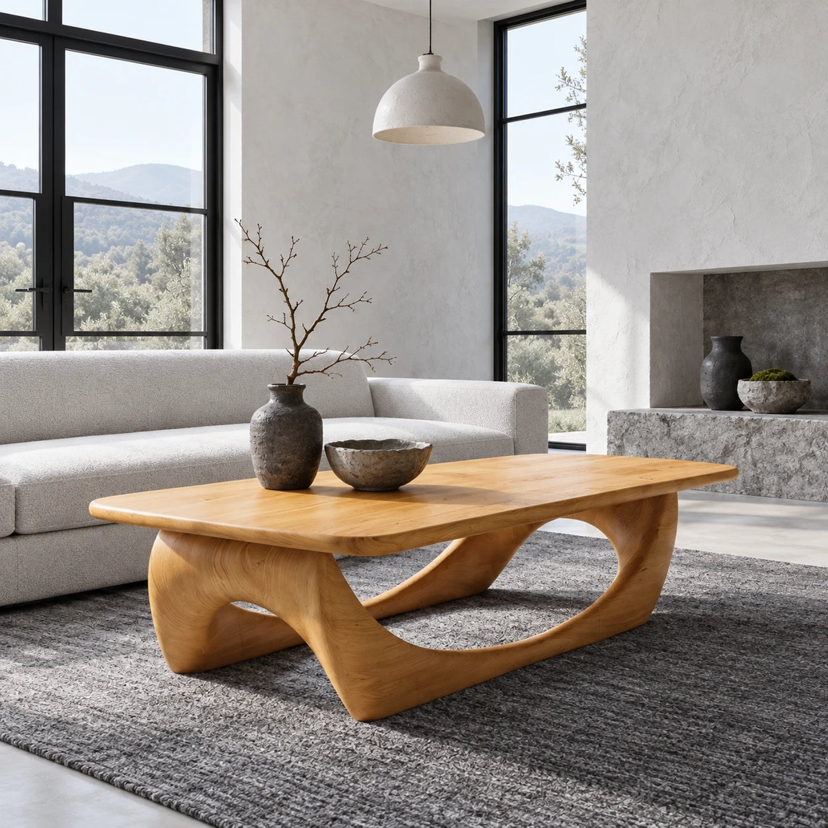 Solid Wood Coffee Table with Softened Slab Top on Twin-Arch Ribbon Base - Arboriswood - 8