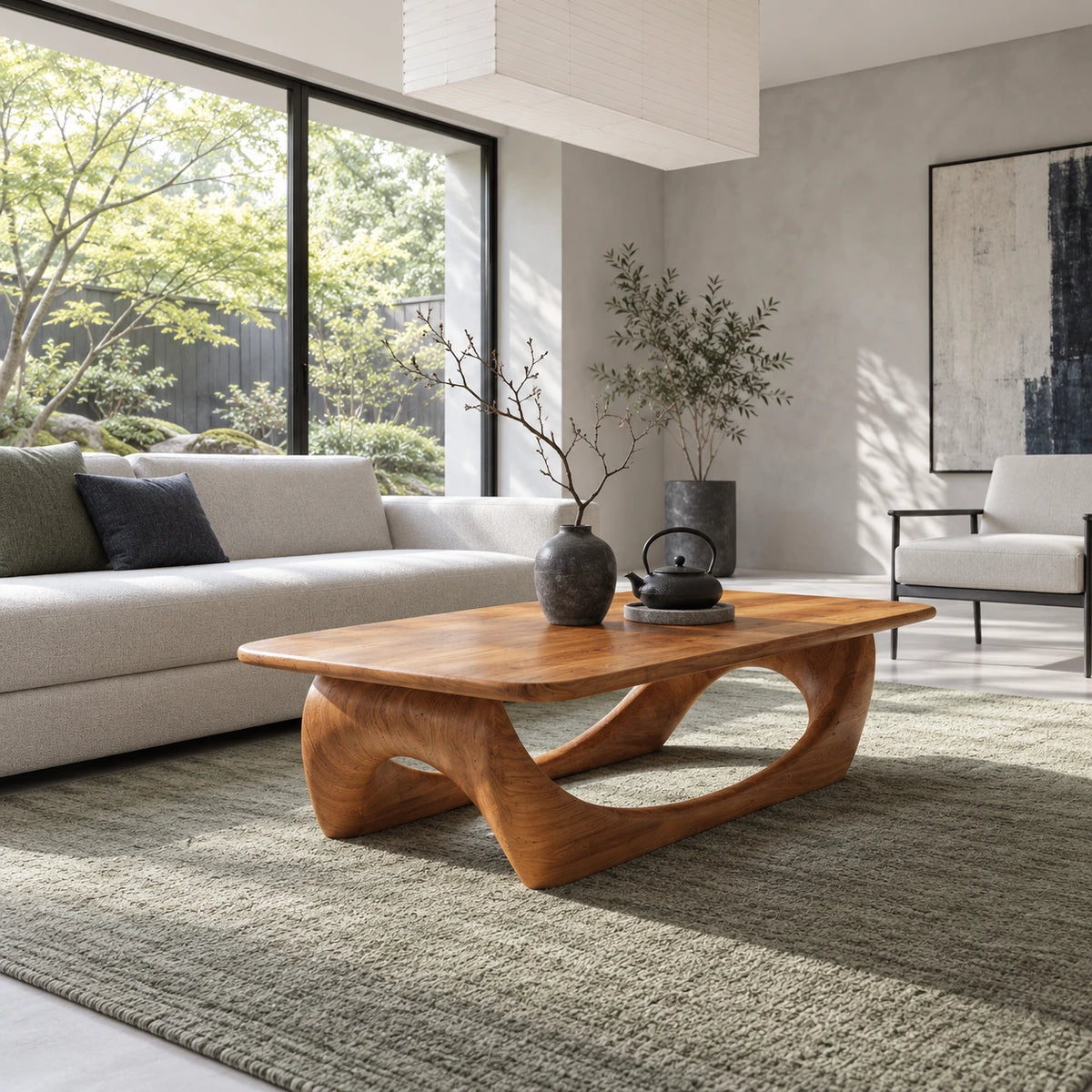 Solid Wood Coffee Table with Softened Slab Top on Twin-Arch Ribbon Base - Arboriswood - 9