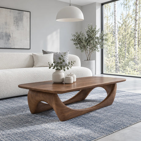 Solid Wood Coffee Table with Softened Slab Top on Twin-Arch Ribbon Base - Arboriswood