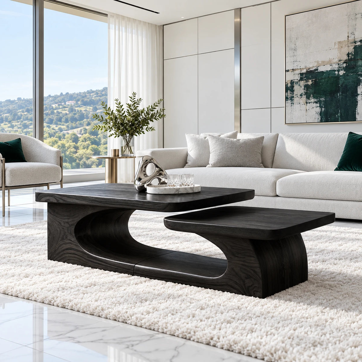 Solid Wood Coffee Table with Tiered Slab Tops on Open Oval-Loop Base - Arboriswood - 10