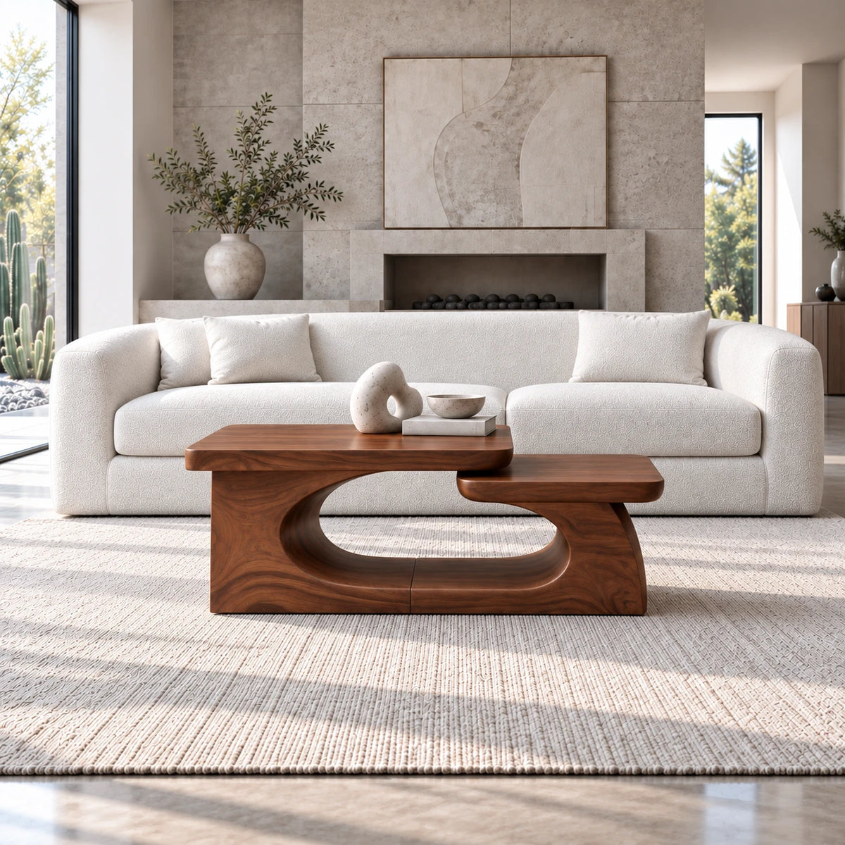 Solid Wood Coffee Table with Tiered Slab Tops on Open Oval-Loop Base - Arboriswood - 11