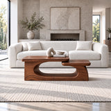 Solid Wood Coffee Table with Tiered Slab Tops on Open Oval-Loop Base - Arboriswood - 12