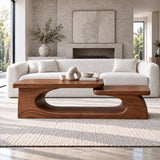 Solid Wood Coffee Table with Tiered Slab Tops on Open Oval-Loop Base - Arboriswood - 13