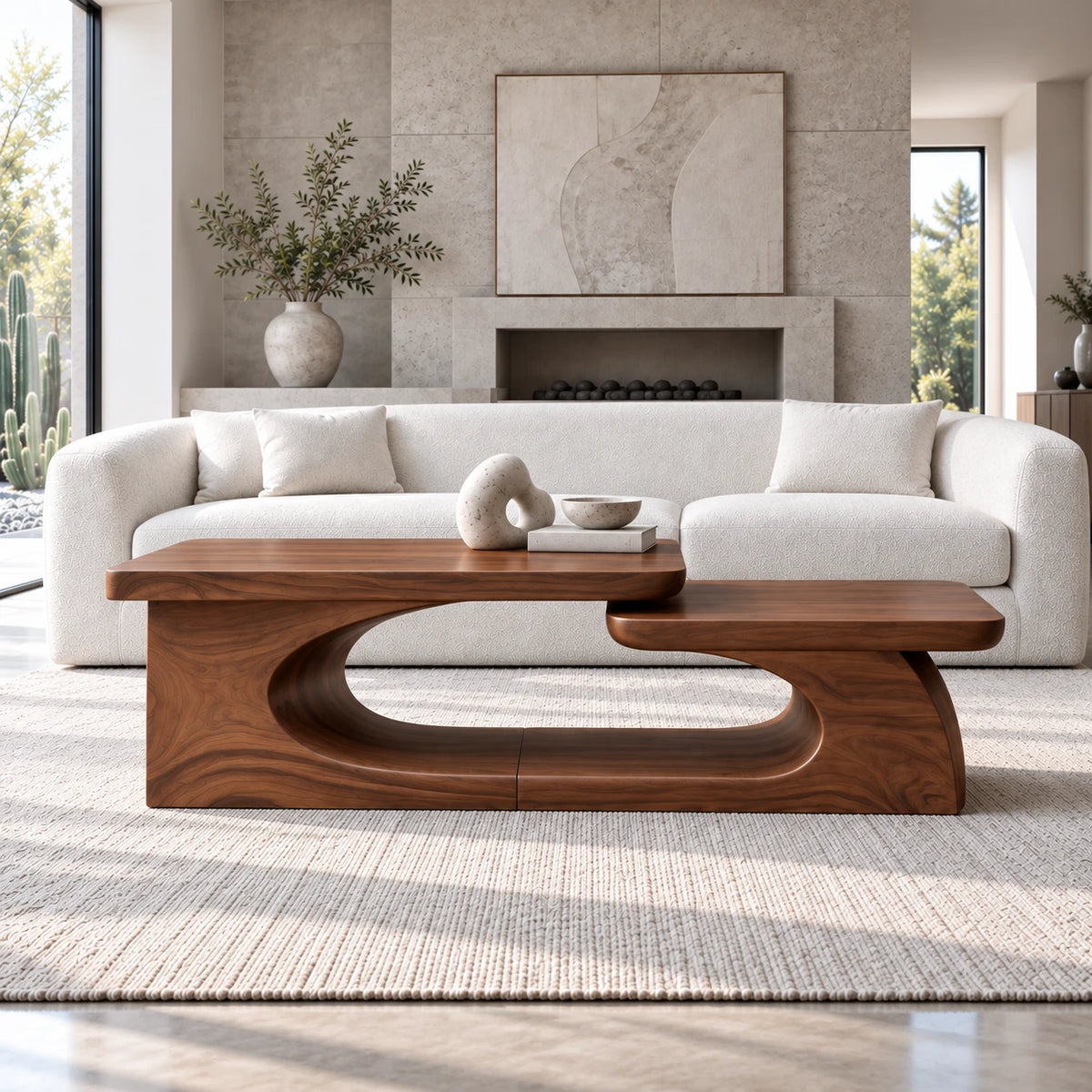 Solid Wood Coffee Table with Tiered Slab Tops on Open Oval-Loop Base - Arboriswood - 2