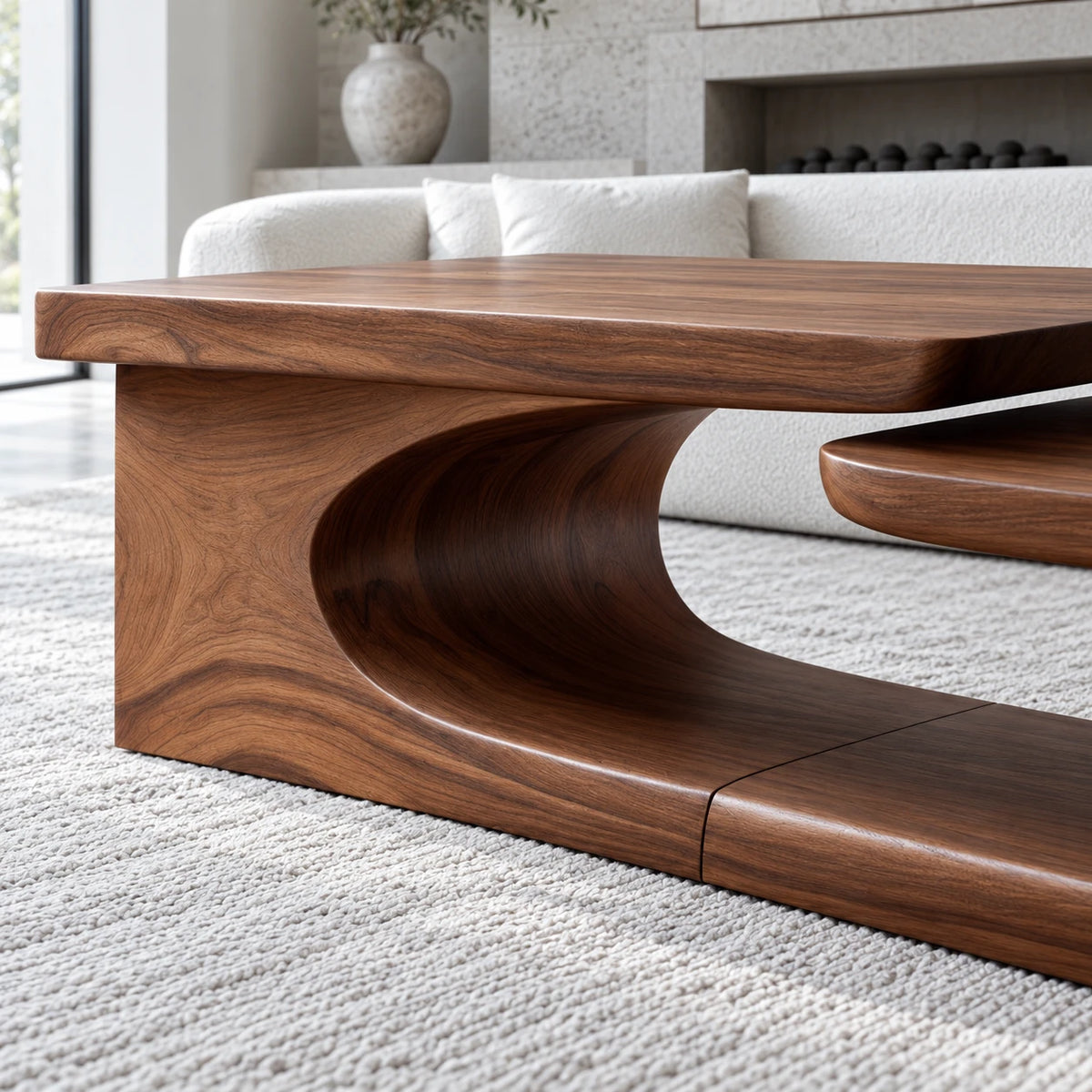 Solid Wood Coffee Table with Tiered Slab Tops on Open Oval-Loop Base - Arboriswood - 4