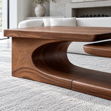 Solid Wood Coffee Table with Tiered Slab Tops on Open Oval-Loop Base - Arboriswood - 4