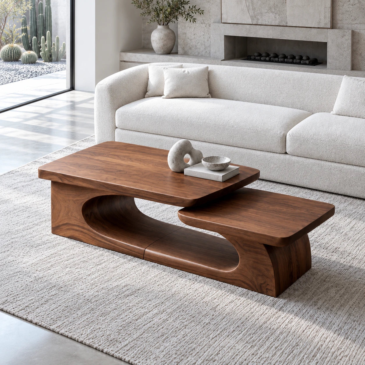 Solid Wood Coffee Table with Tiered Slab Tops on Open Oval-Loop Base - Arboriswood - 5