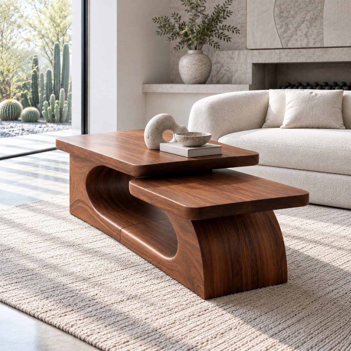 Solid Wood Coffee Table with Tiered Slab Tops on Open Oval-Loop Base - Arboriswood - 6