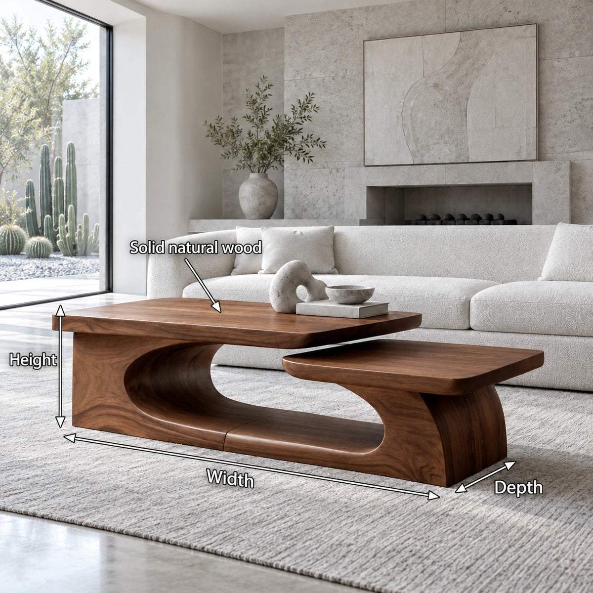 Solid Wood Coffee Table with Tiered Slab Tops on Open Oval-Loop Base - Arboriswood - 7