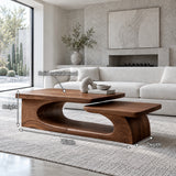 Solid Wood Coffee Table with Tiered Slab Tops on Open Oval-Loop Base - Arboriswood - 7
