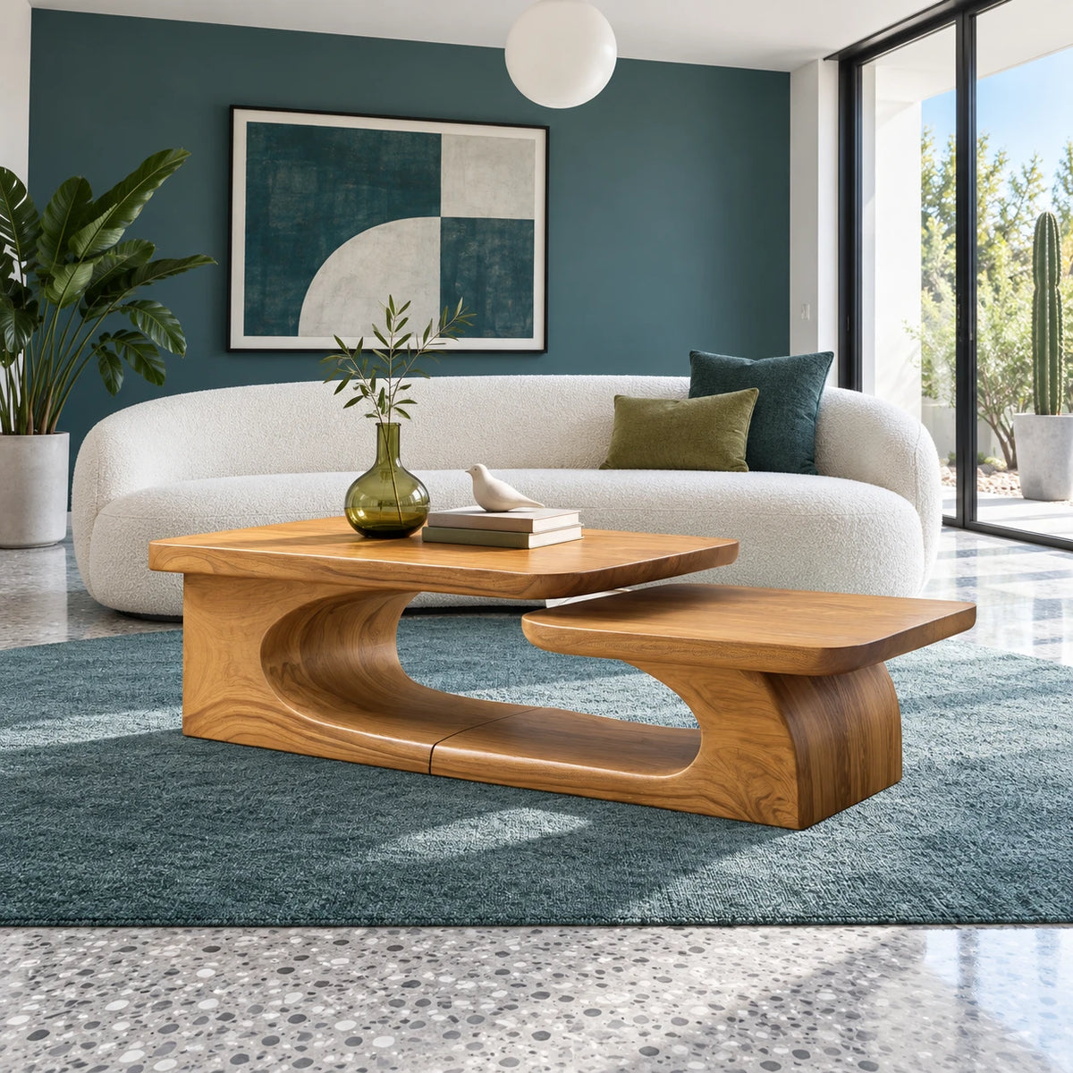 Solid Wood Coffee Table with Tiered Slab Tops on Open Oval-Loop Base - Arboriswood - 8